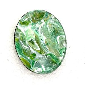 Brooch pin hand painted glass dome handcrafted oval 30x40